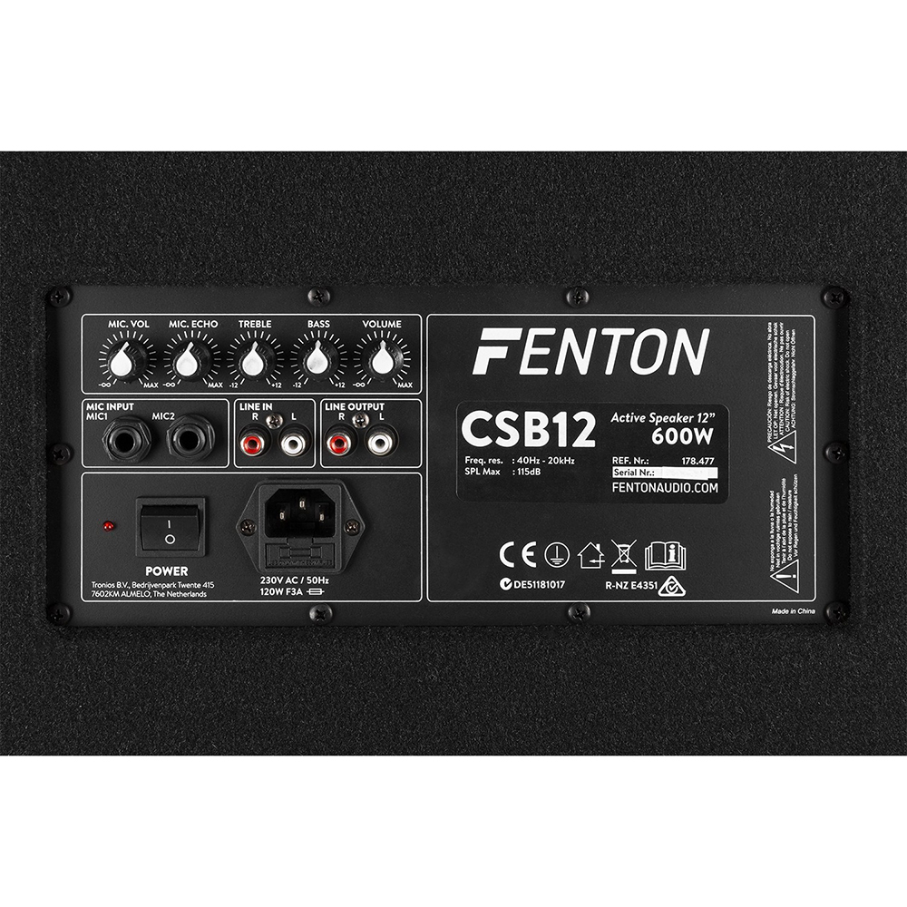 Fenton 12" CSA-12 Active Powered Karaoke PA Speaker Disco DJ Sound System 600W - Picture 7 of 7