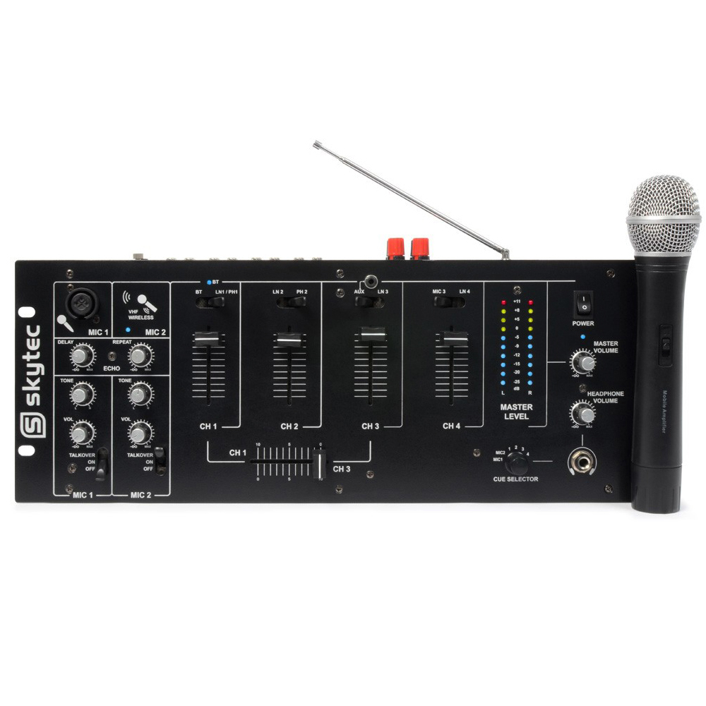 Bluetooth Wireless DJ KARAOKE Mixer Amplifier 6Channel VHF Microphone