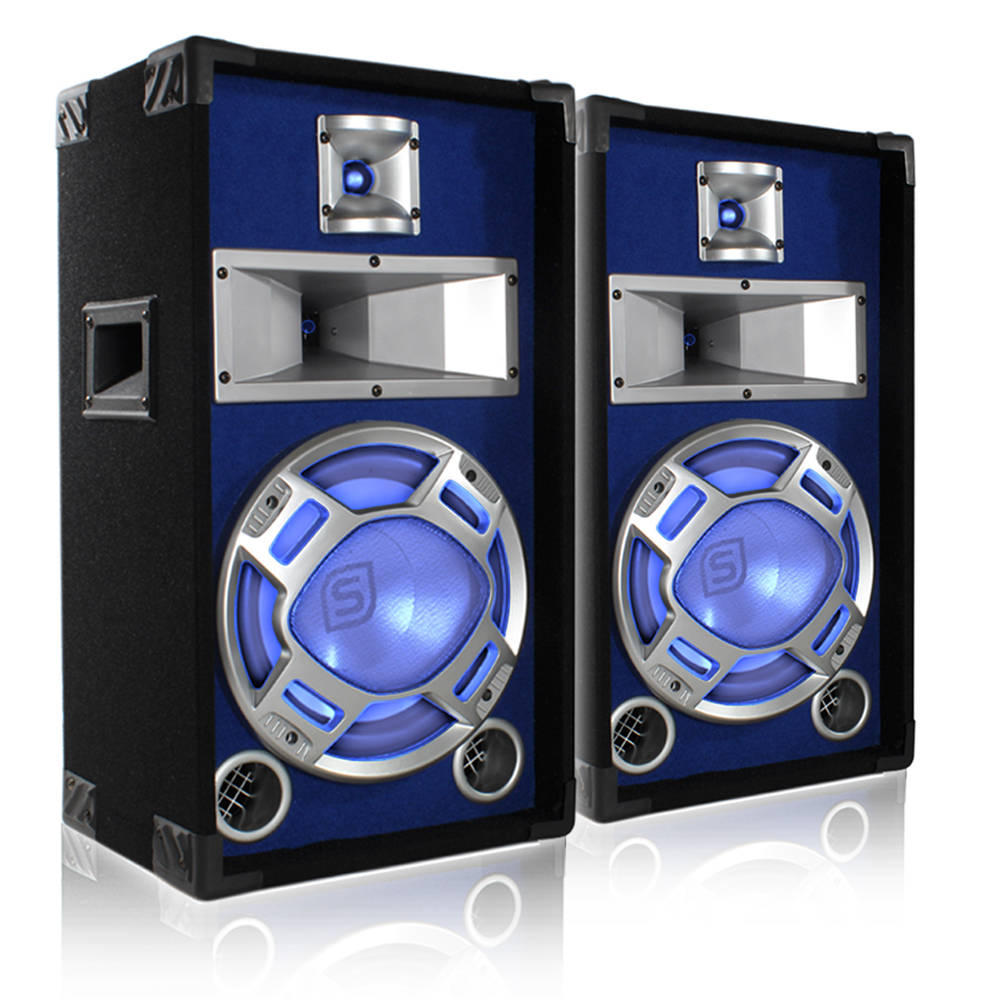 2x Skytec 10" Passive Blue LED Disco PA Speakers Party DJ Sound Package