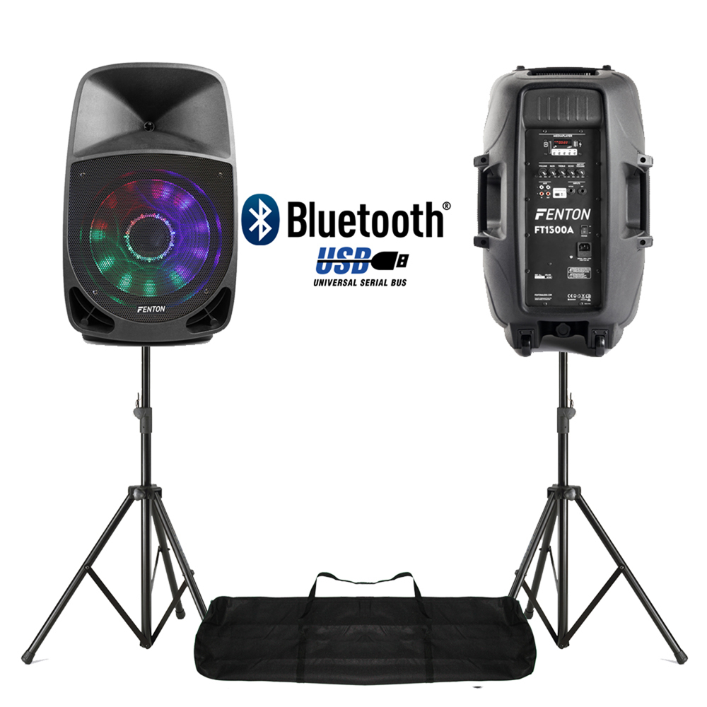 Pair Active DJ Speakers PA Bluetooth Disco Karaoke Lights 15" 350W with