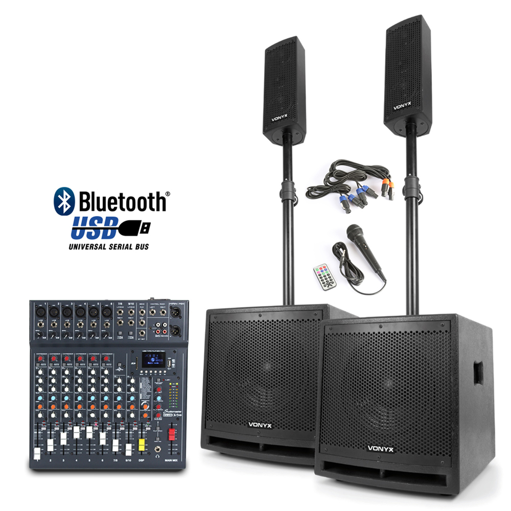 Powered Bluetooth DJ Speakers Subwoofer Poles Studiomaster Club XS10