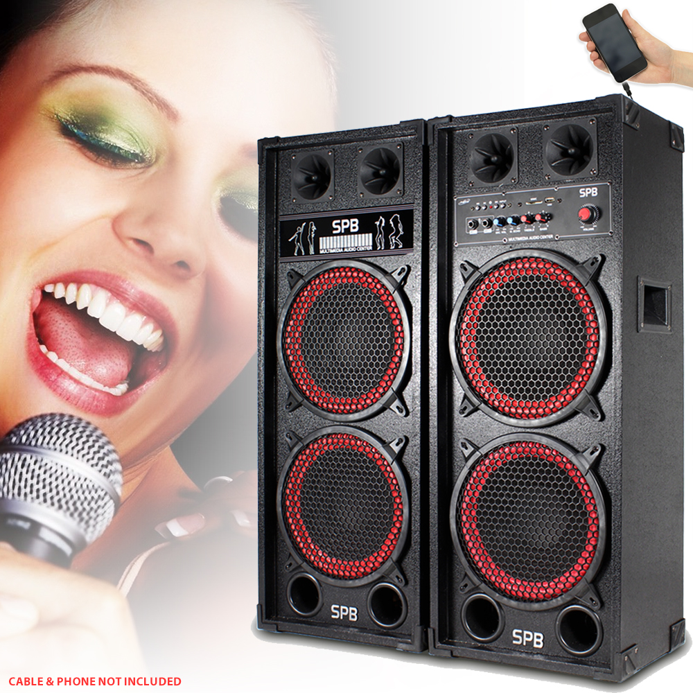 6.5" 8" 10" 12" Skytec Red Karaoke Active Disco DJ Party Speakers 400W