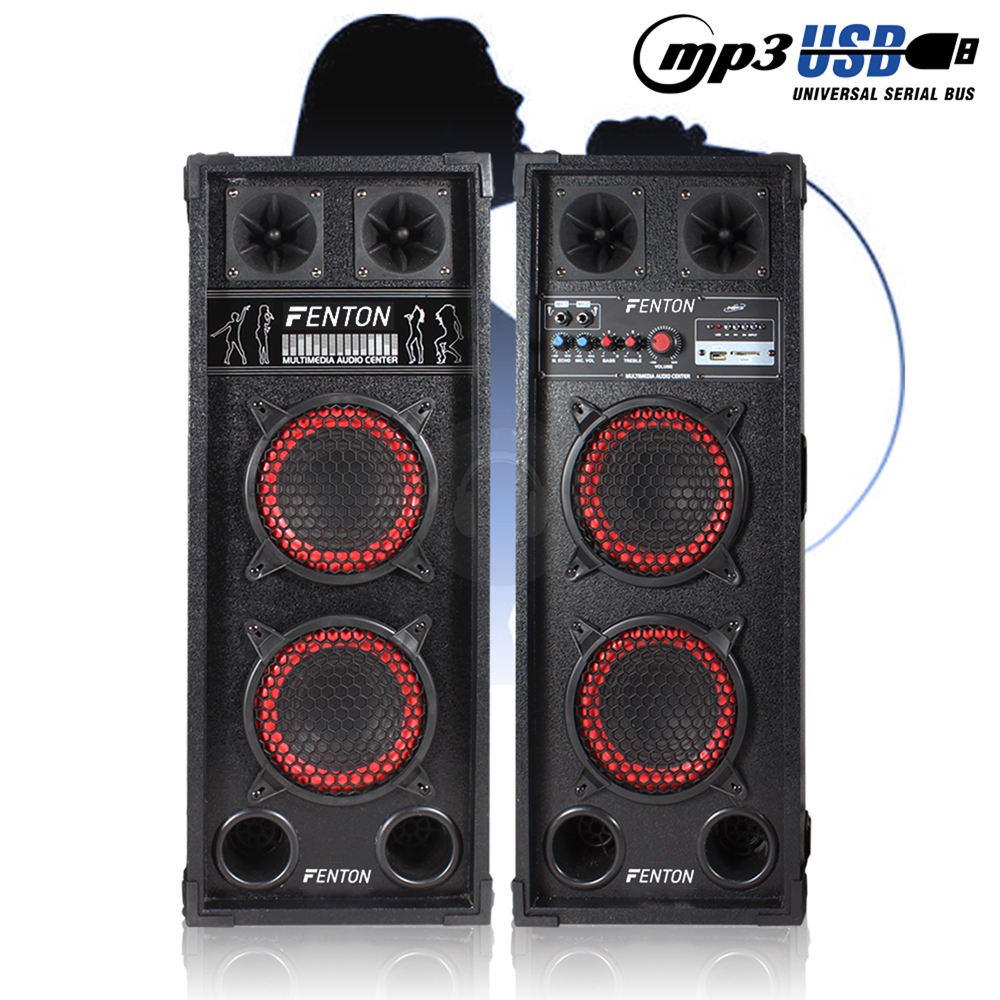 6.5" 8" 10" 12" Skytec Red Karaoke Active Disco DJ Party Speakers 400W