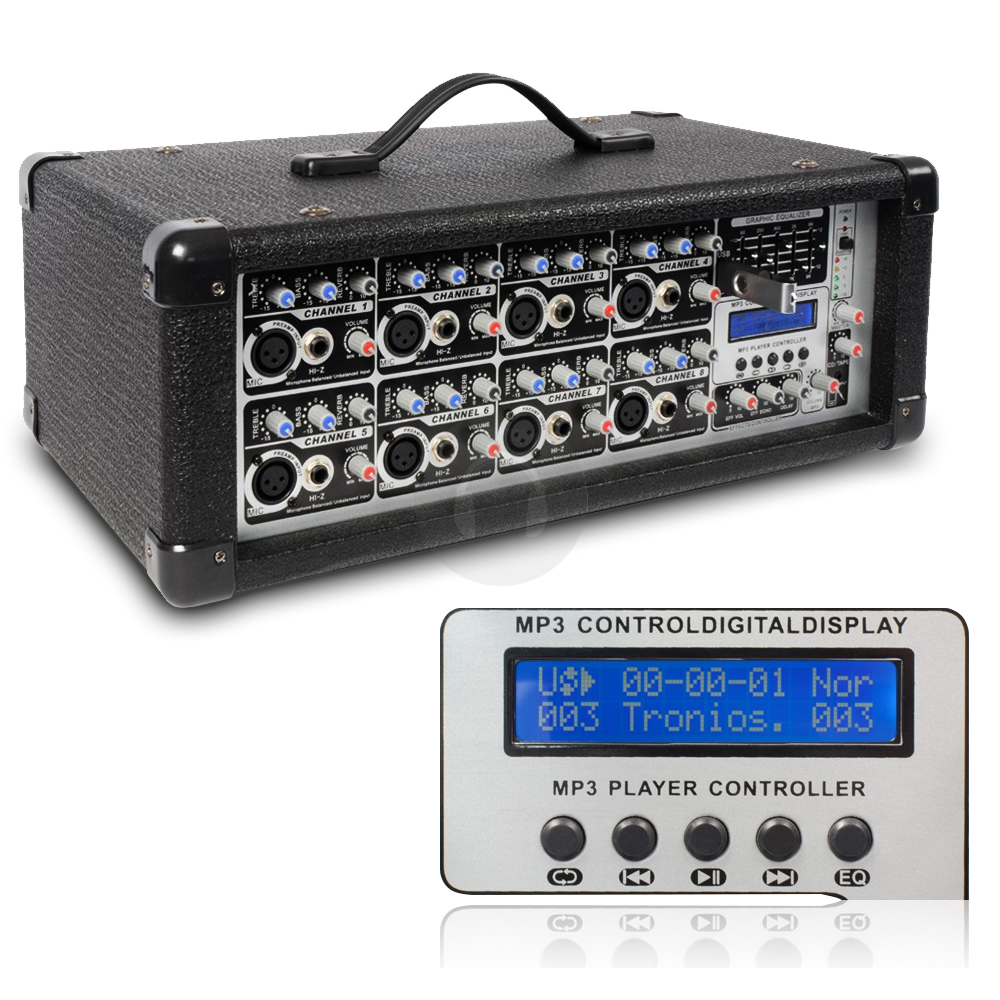 Power Dynamics PA Amplifier 8 Channel Stereo Mixer Party DJ Band