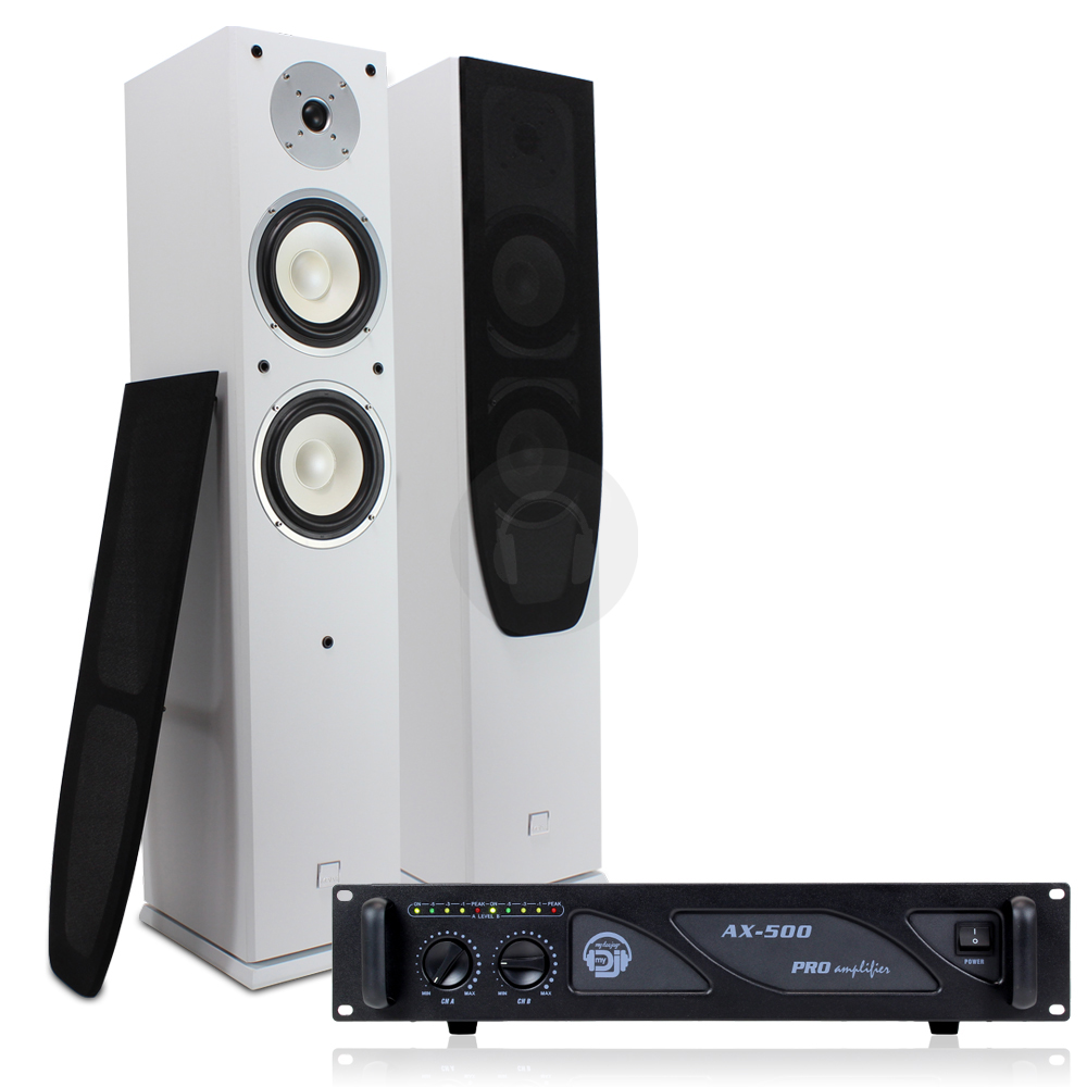 Pair of Koda 6.5" White HiFi Tower Speakers Amp Home Cinema Audio