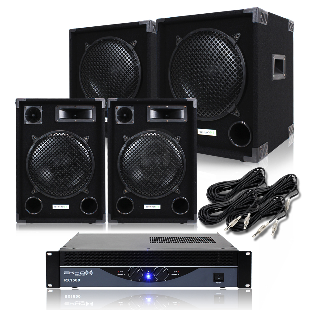 2x Ekho 12" PA DJ Speakers Subwoofer Bass Amplifier Disco Amp Party