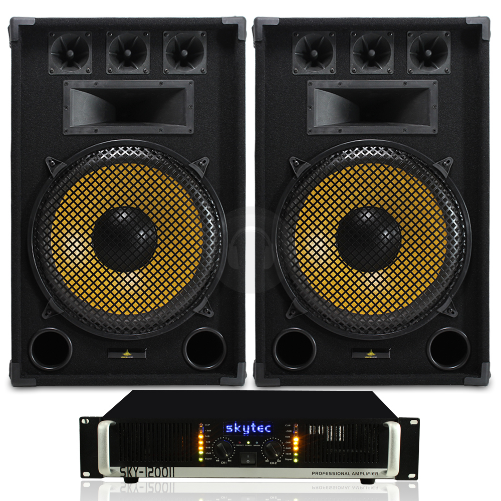 2x Lemon Audio 15" Speakers + SKY-1200 Amplifier + Cables PA Sound ...