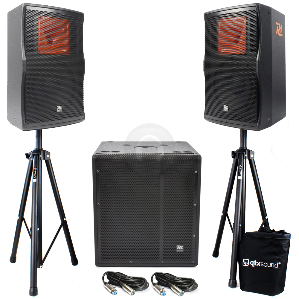 2x PD 12" Active Gig PA Speakers DJ Bass Subwoofer Stands Party System