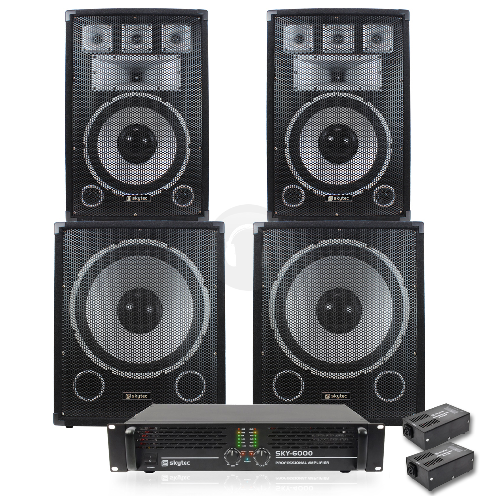 2x Skytec 12" Party PA Speakers Subwoofers Amp + Crossovers DJ System 3500W eBay