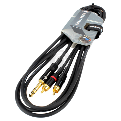 3m 6.35mm Stereo Jack to 2x RCA Male Phono Plugs Proel Challenge Series Cable