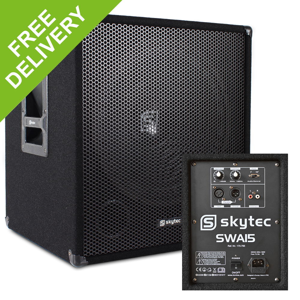 Skytec 15" Powered Active Subwoofer Bass Boost Bin DJ Disco PA Sub Speaker 600W eBay