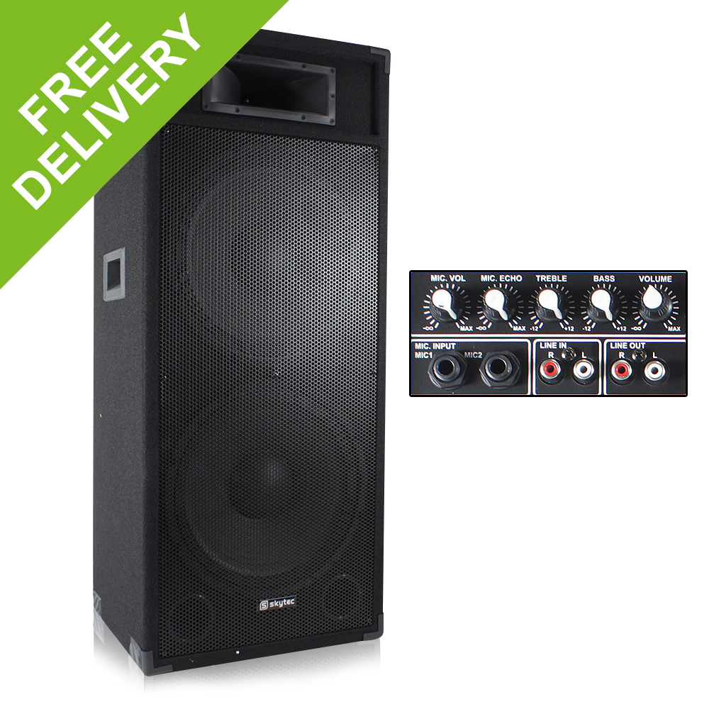 Double 15" Active Powered PA DJ Speaker Disco Sound System Skytec