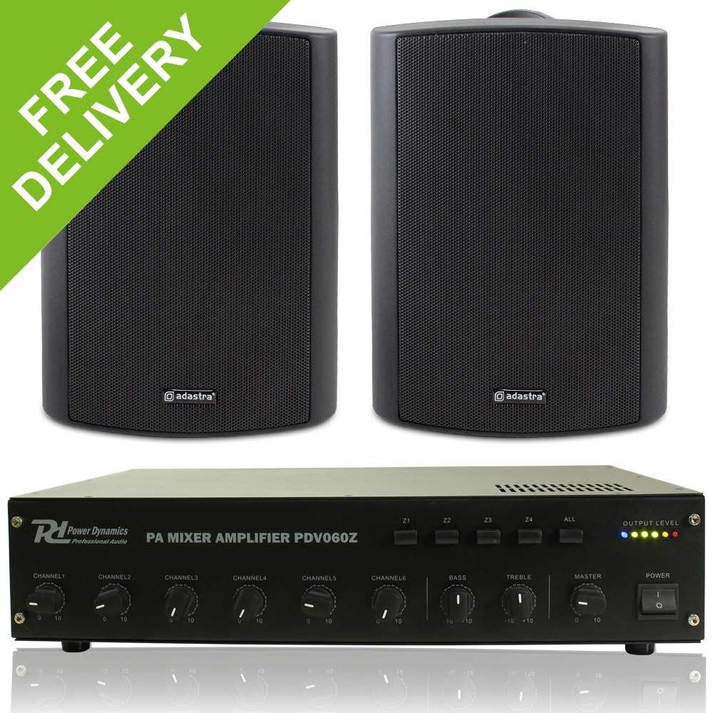 2x Adastra White Outdoor Background Music Garden Speakers Amp PA System