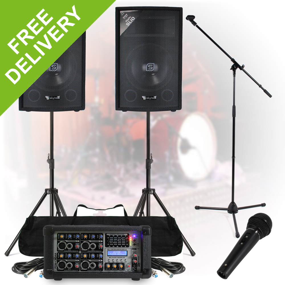 Complete Band PA System 200W 4Ch Mixer Amp Speakers DJ Studio Live