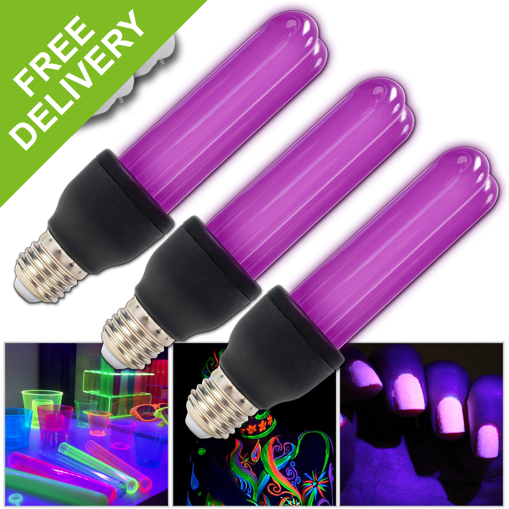 3x MEGA Bright UV Glow Disco DJ Lights Bulbs Halloween Party Lighting