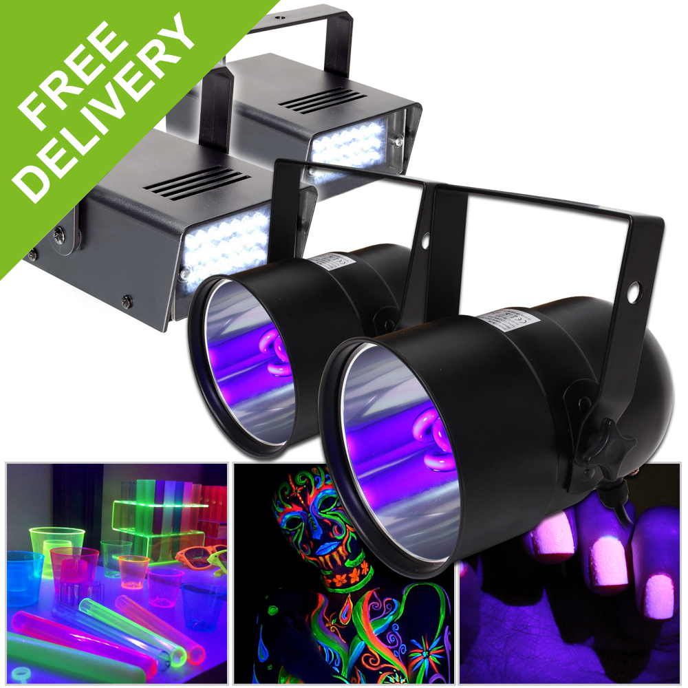 2x Beamz Strobe2x Ultraviolet Blacklight Par LightsDJ Disco Rave Club