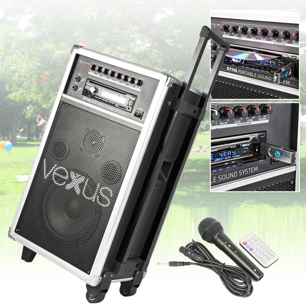 Battery Active Powered Portable Mobile PA Speaker Sound System 8" CD