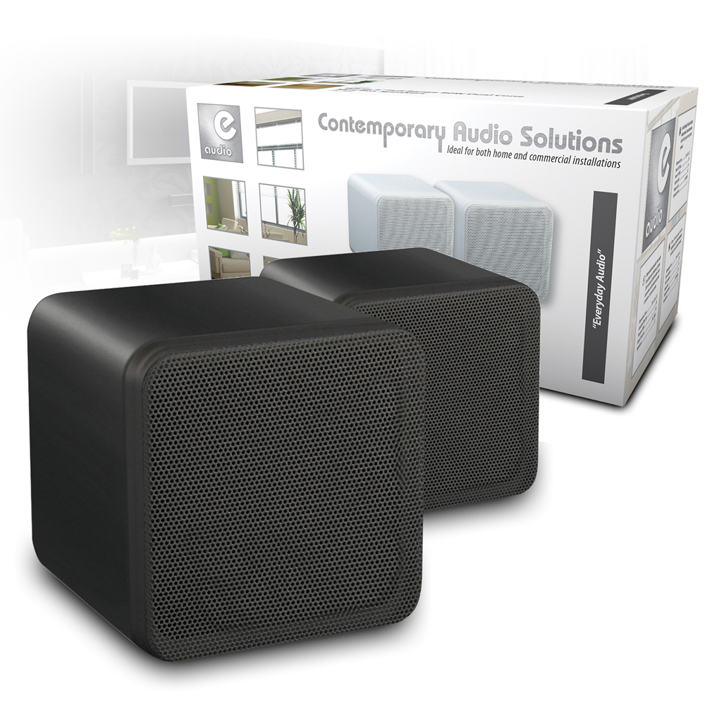 PAIR OF BLACK HiFi Stereo Bookshelf Cube Speakers Home Cinema Surround