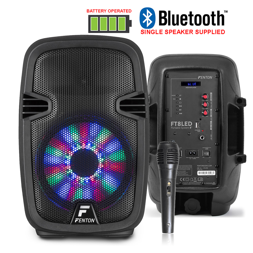 Portable PA System Active DJ Speaker 8" 300w Bluetooth Party Lights