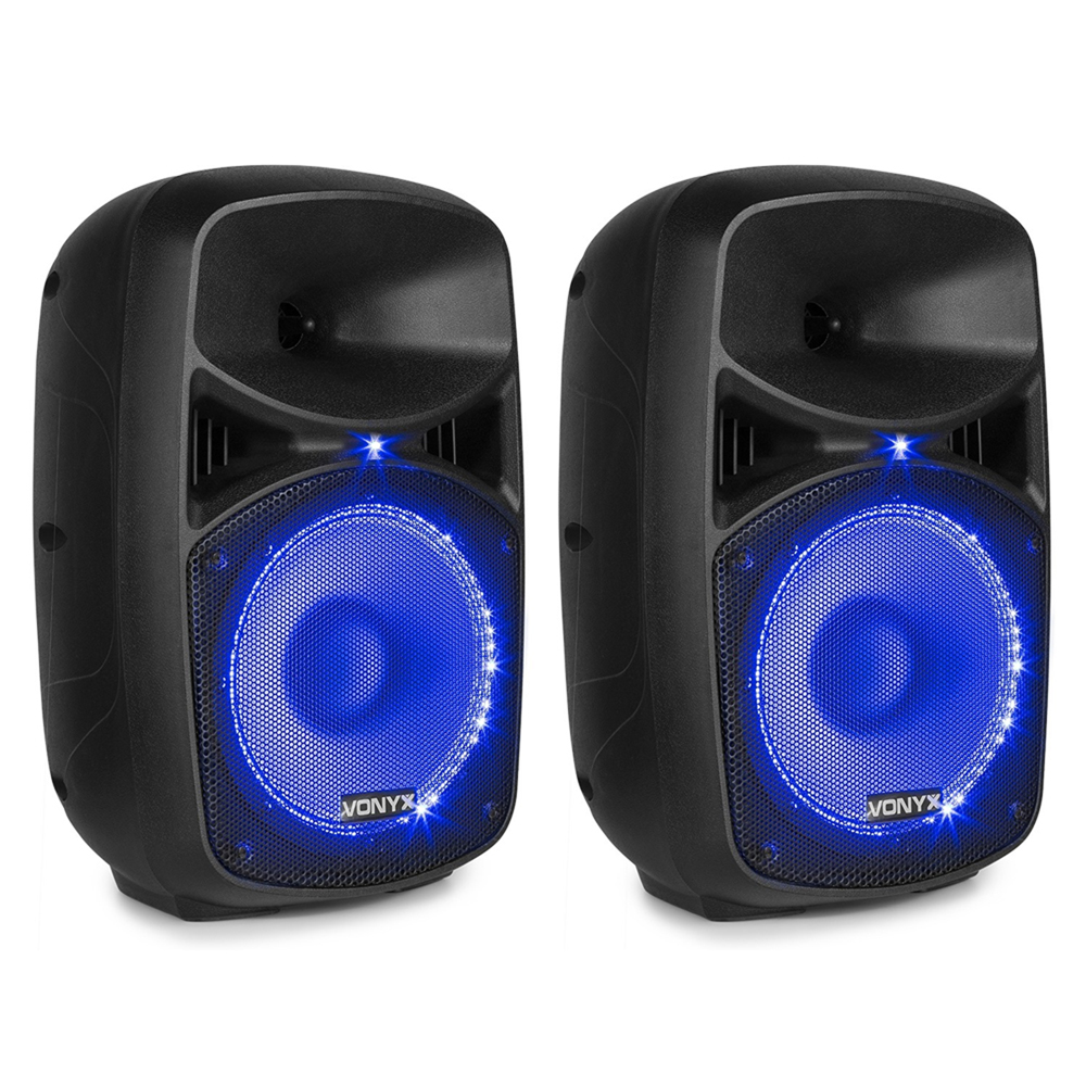 Vonyx VPS082A 8" Active Bluetooth Disco Speakers DJ PA System 400W with
