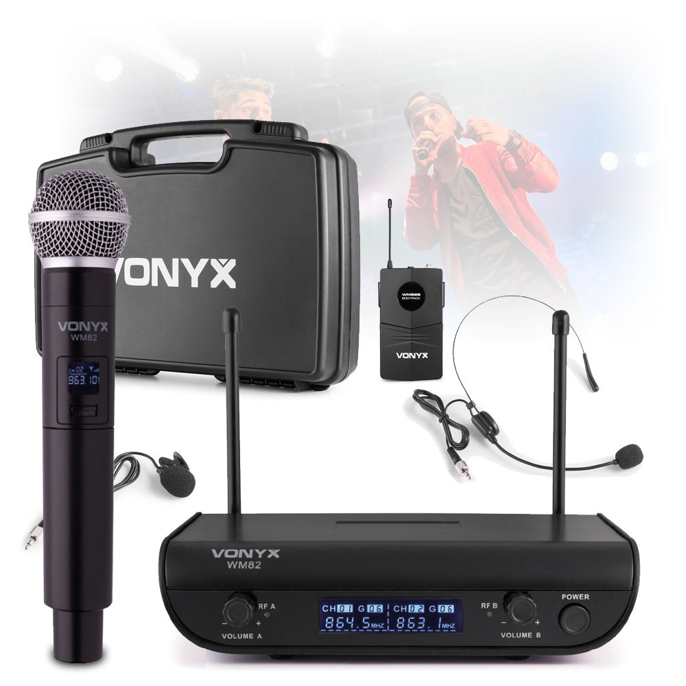 2 Channel Digital UHF Wireless Radio Microphone System Handheld Headset