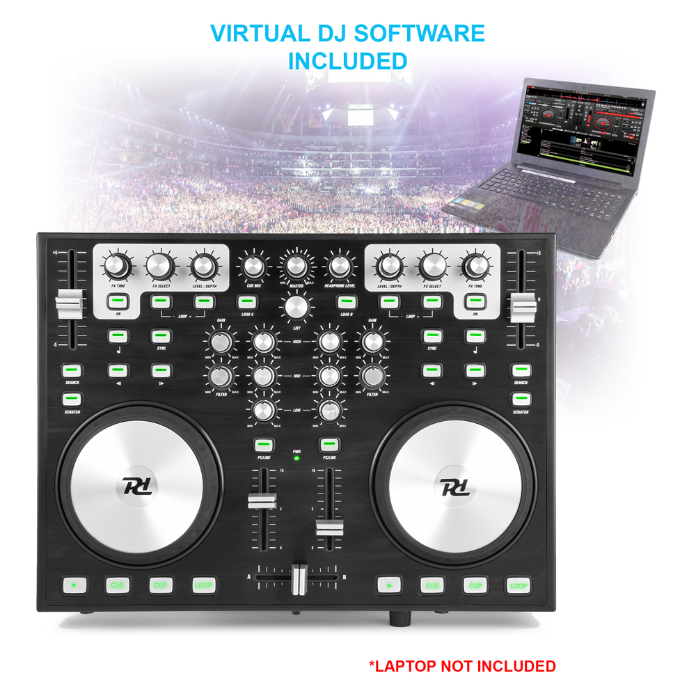 PDC09 2 Channel USB MIDI Controller Mixer & Sound Card Inc Virtual DJ