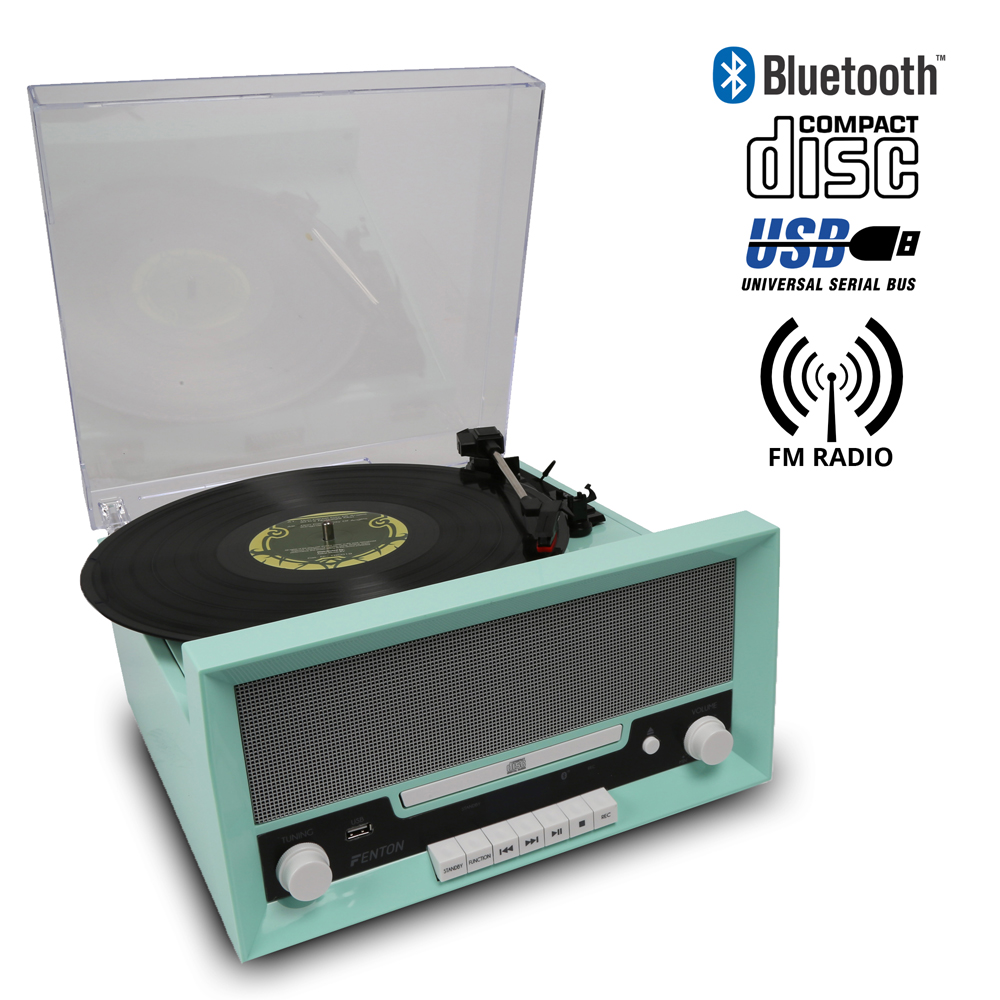 mint blue record player