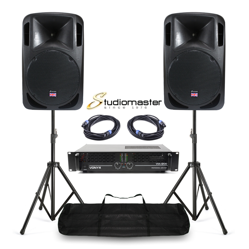 Studiomaster DRIVE 12" Live PA Sound System DJ Speakers, Amp and Stands