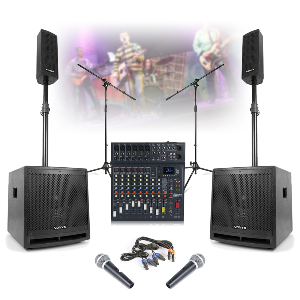 PA Speaker & Subwoofer System Club XS 12 Channel Mixing Desk Live Stage