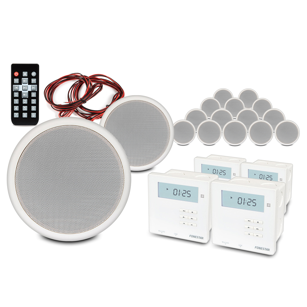 Kit Audio FONESTAR KS-064 Con Amplificatore E 4 Altoparlanti Da Soffitto - 2x10W, MP3, USB, FM