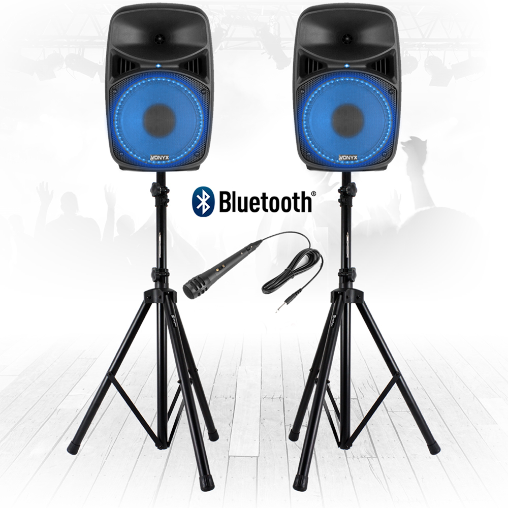 Vonyx VPS082A 8" Active Bluetooth Disco Speakers DJ PA System 400W with
