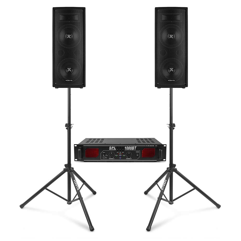 Vonyx SL28SPL DJ Sound System PA Speakers Amplifier with Stands