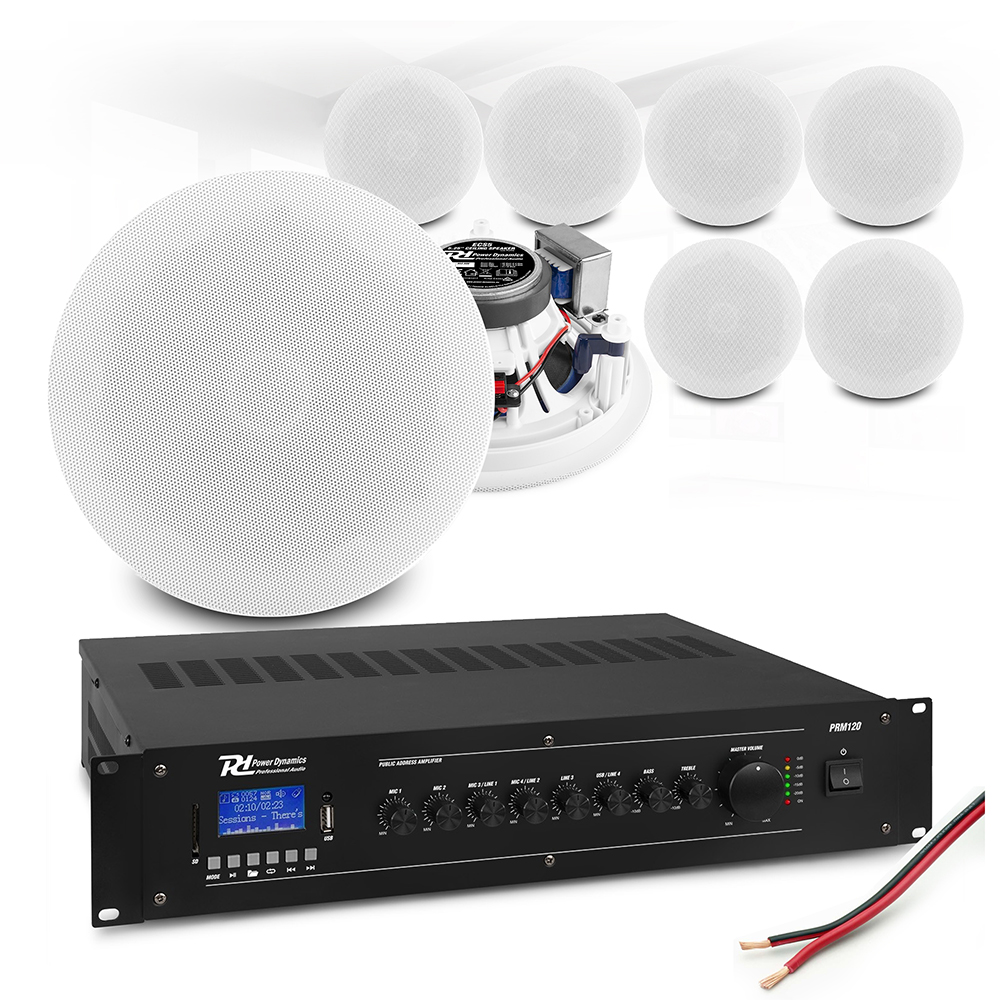 Commercial Ceiling Speaker System 8 x 5.25" and Amplifier, Bar Office
