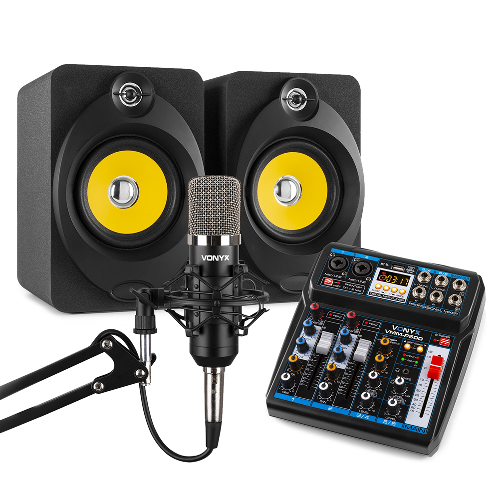 Home Studio Kit with Studio Monitors, Mixer & Recording Mic Vonyx