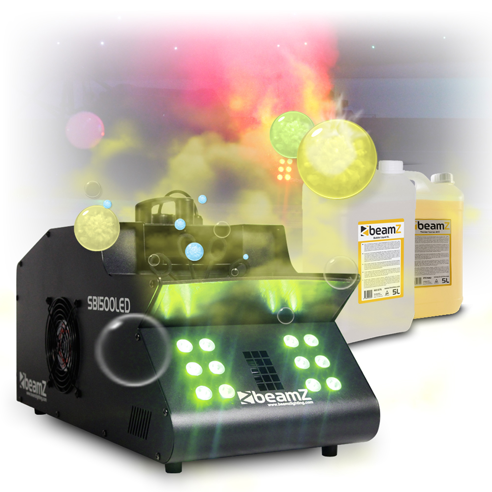 Smoke & Bubble Machine 1500W Colour LED Lights DJ Disco Fog Effect with