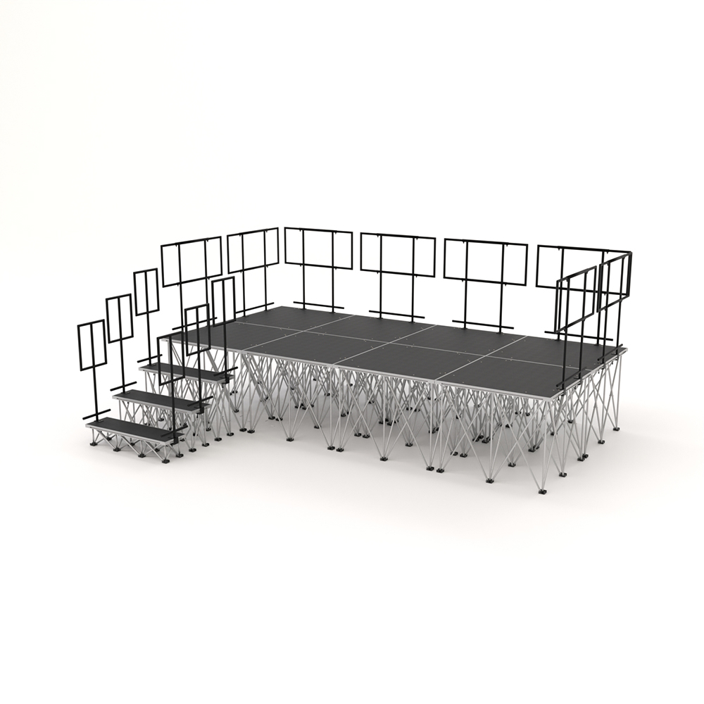 PD X-LITE750 PORTABLE Stage Platform Riser with Railings & Steps 4m x ...