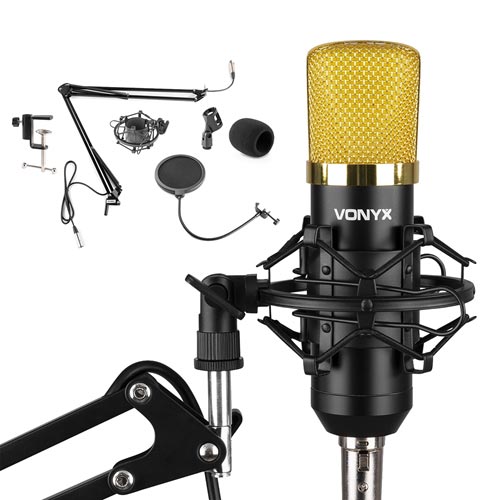 Vonyx CMS400B Studio Set / Condenser Microphone with Stand and Pop Filter