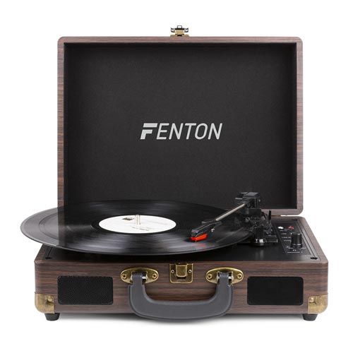 Fenton RP115B Dark Wood Briefcase Record Player with Bluetooth
