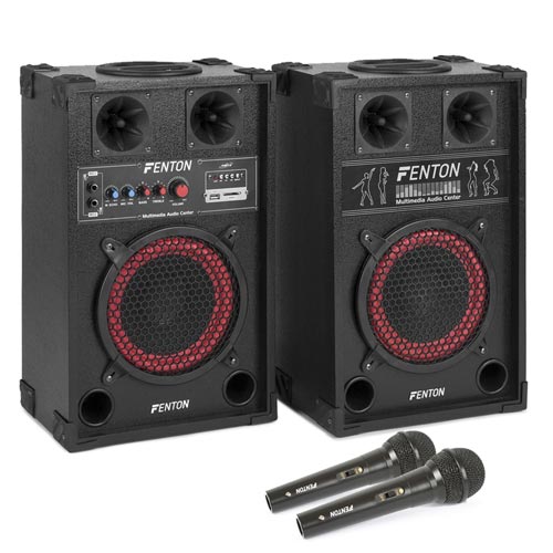 Fenton 8" Powered Karaoke Speakers & Microphone Pair