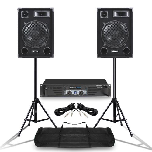 Complete DJ PA System with 12" MAX Passive Speakers, Amplifier, Stands & Bag