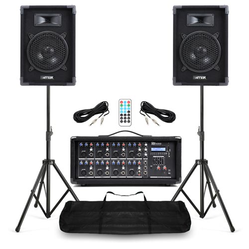 Complete Band PA System with Max 8" Speakers, 8 Channel Mixer & Stands