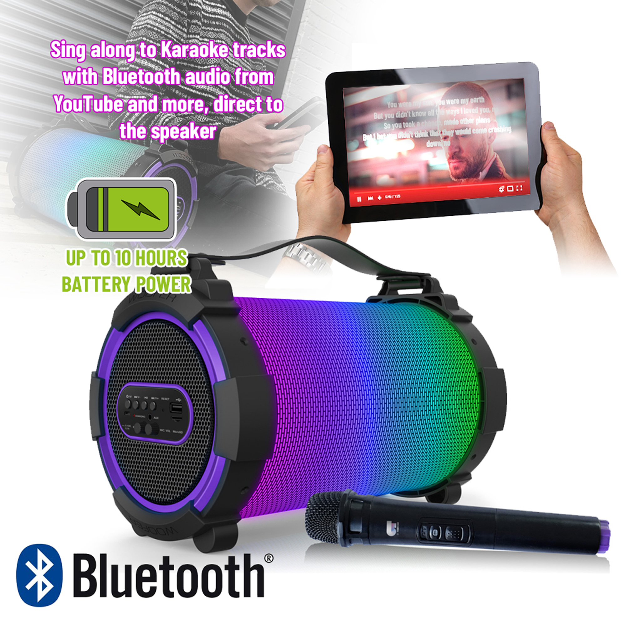 Portable Bluetooth Party Speaker Battery Karaoke Machine Microphone