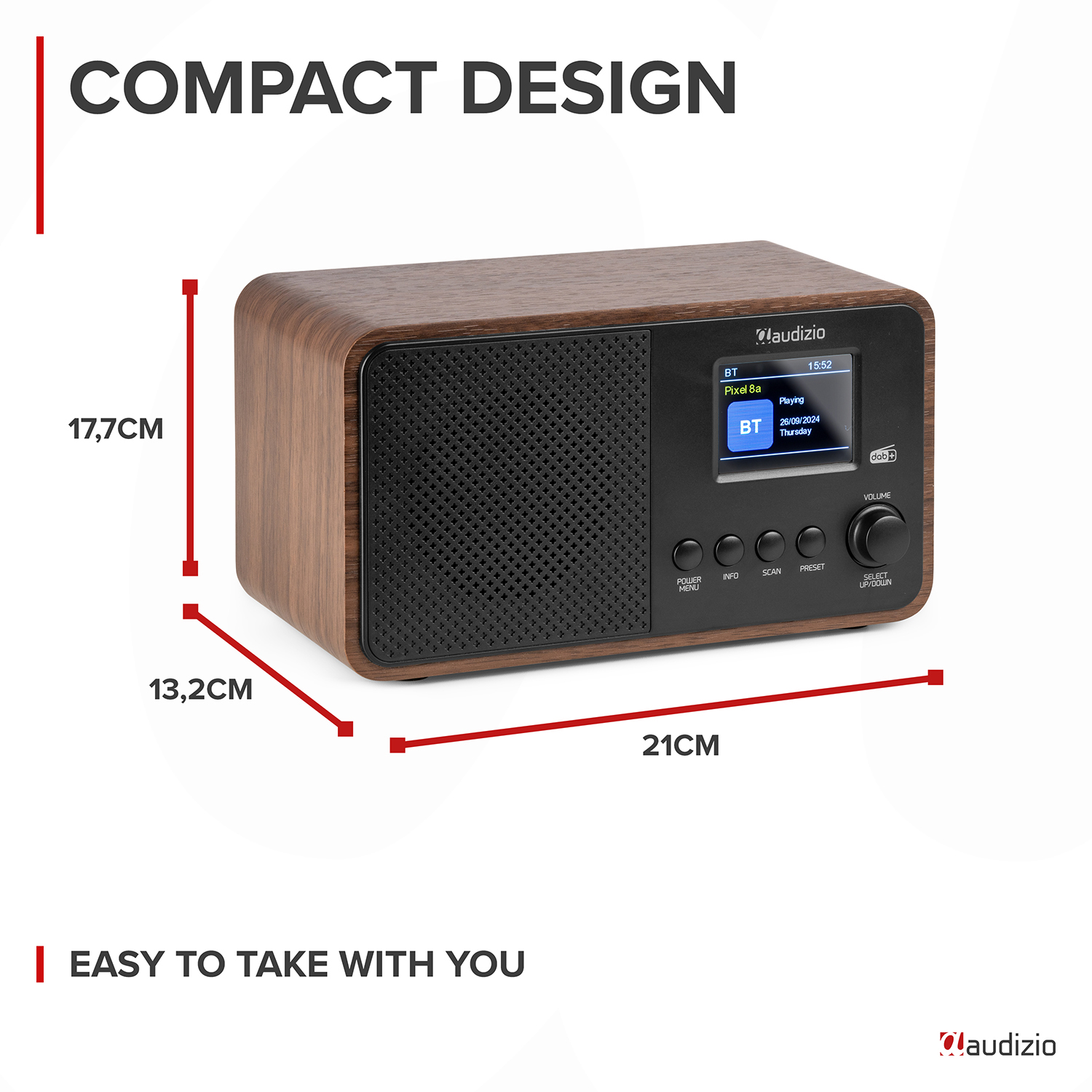 Audizio Avio - Radio DAB , FM avec Bluetooth 5.0 - Noyer, Écran 2