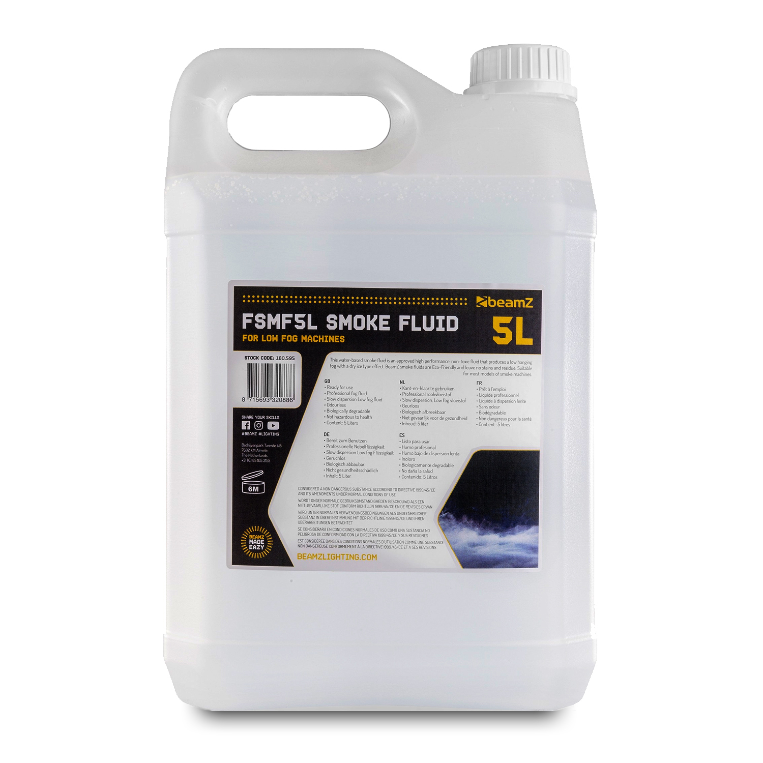 BeamZ FSMF5L Smoke Machine Fluid, Low Fog 5L