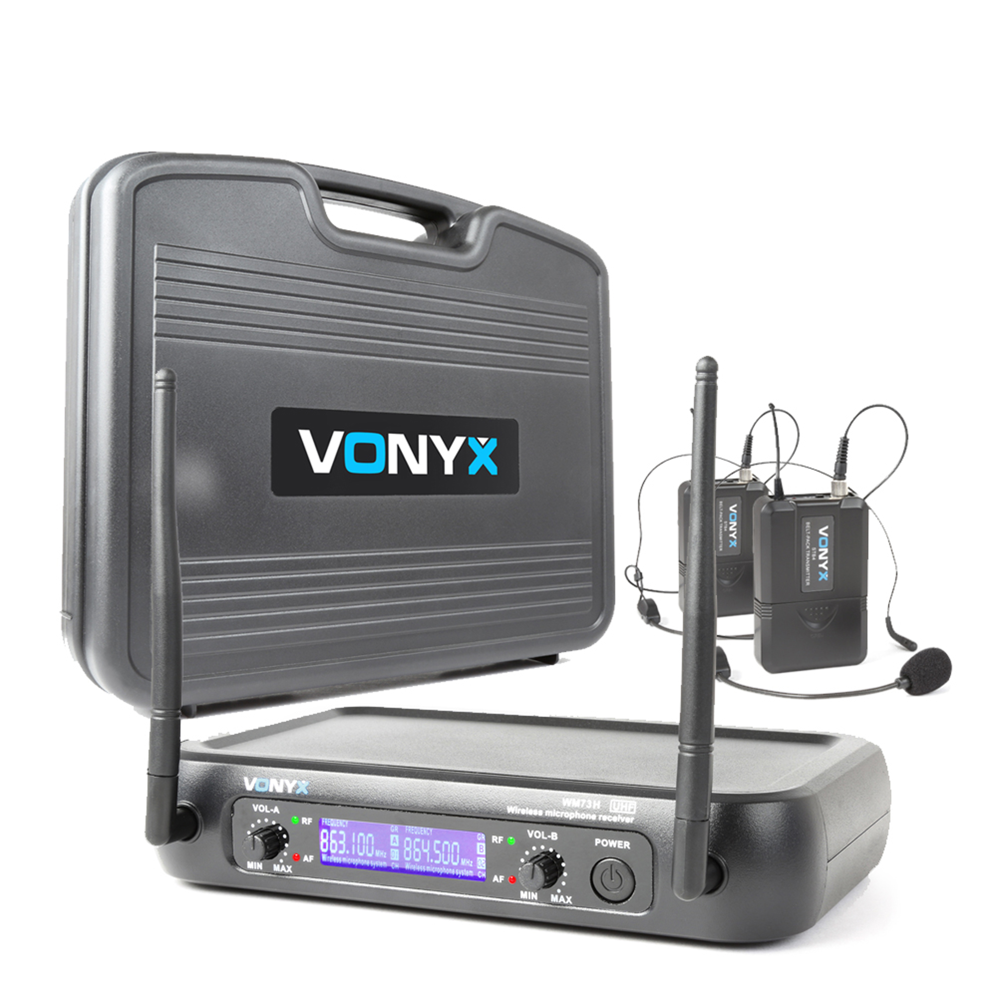 2 Channel UHF Wireless Microphone System BodyPack Headset Mic, Receiver