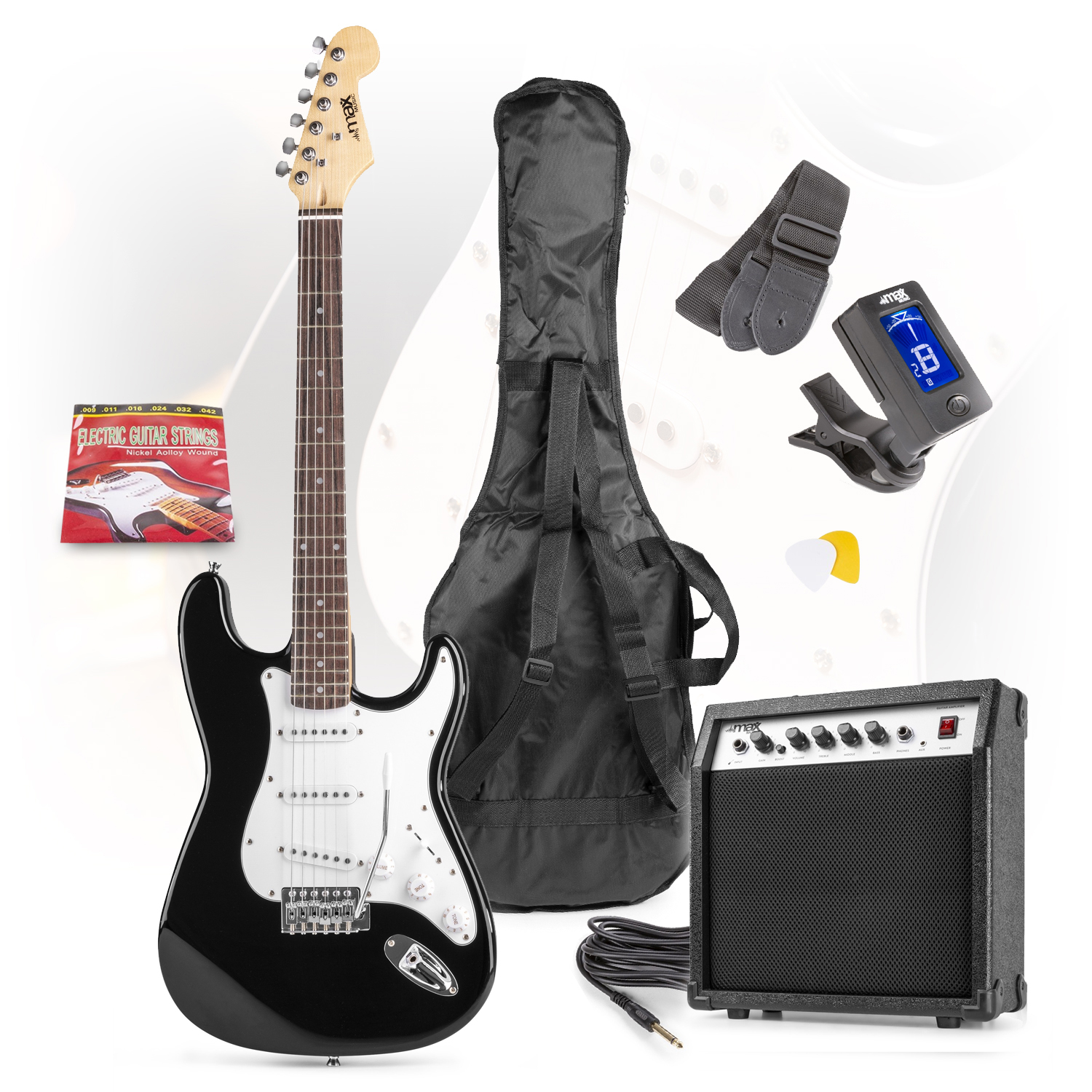 Black Full Size Electric Guitar Starter Kit Set 4/4 with 40W Combo