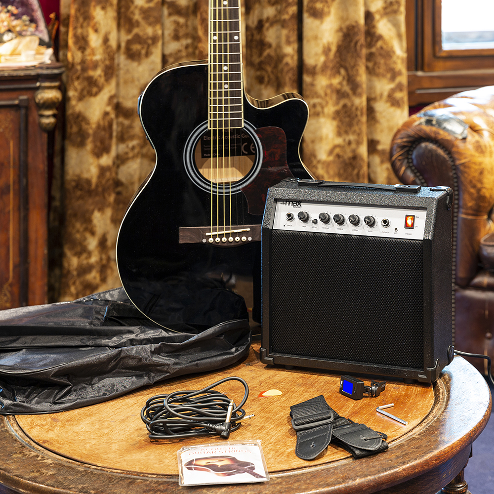 Max SHOWKIT Black Electric Acoustic Guitar & Amp Package