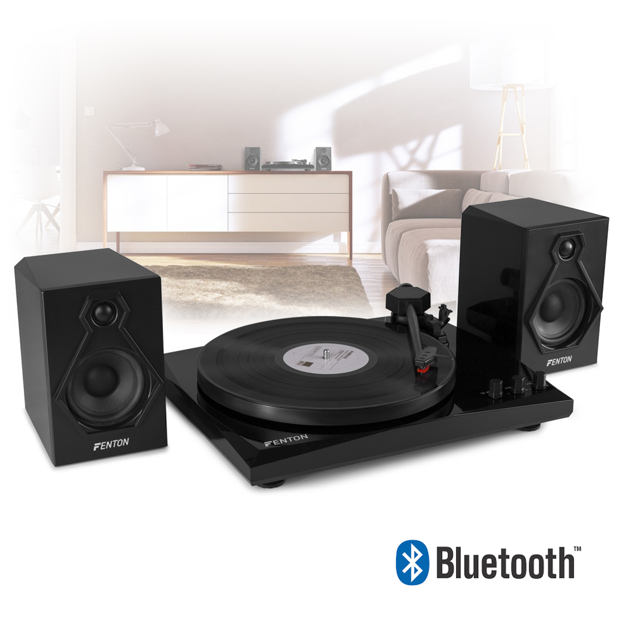 Vinyl Turntable Record Player Speakers Bluetooth AUX 3 Speed Home Hifi