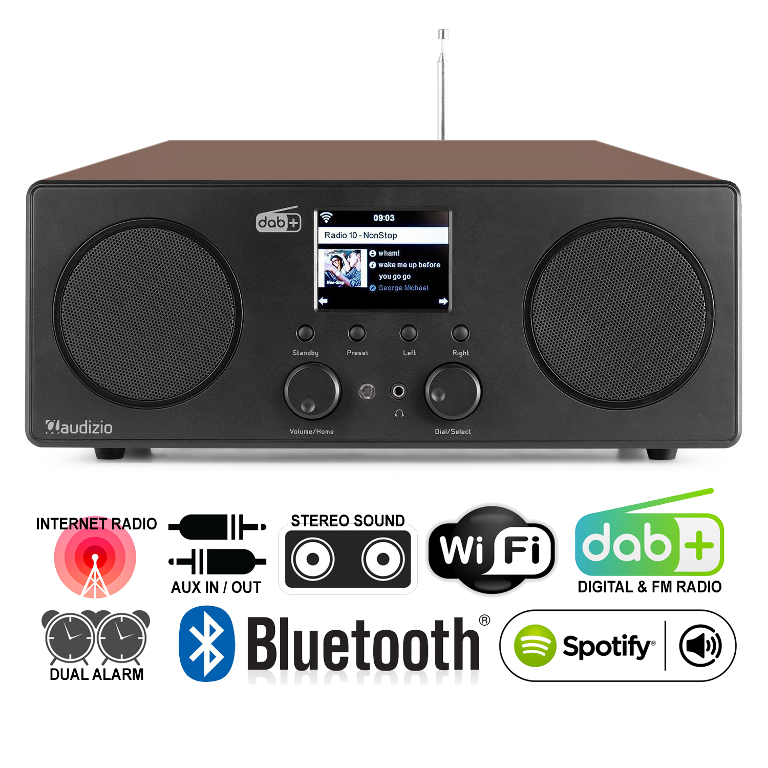 DAB Radio Bluetooth Speaker with WiFi Audizio Bari Wood Finish