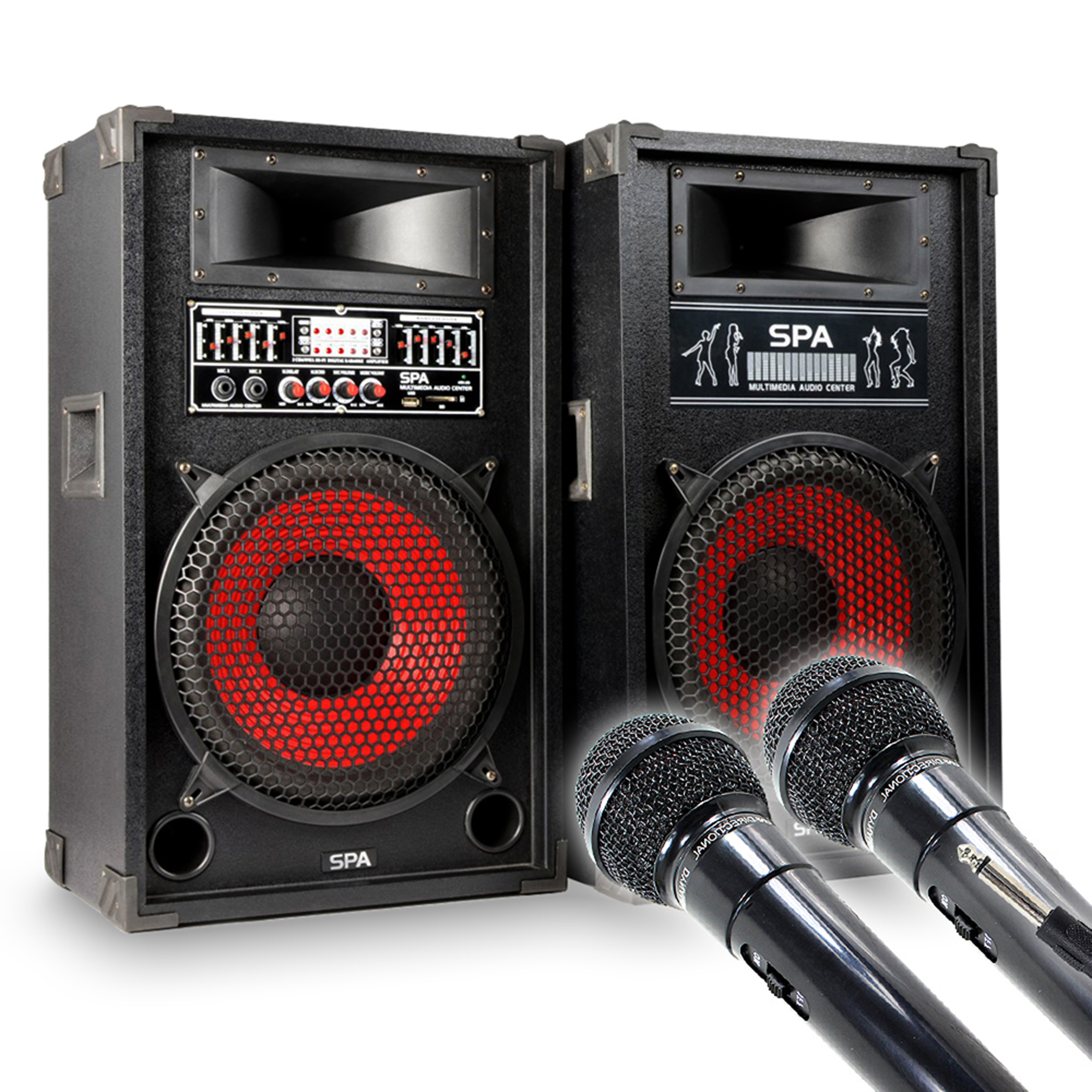 Skytec SPA1200 Karaoke Speakers with Microphone Pair